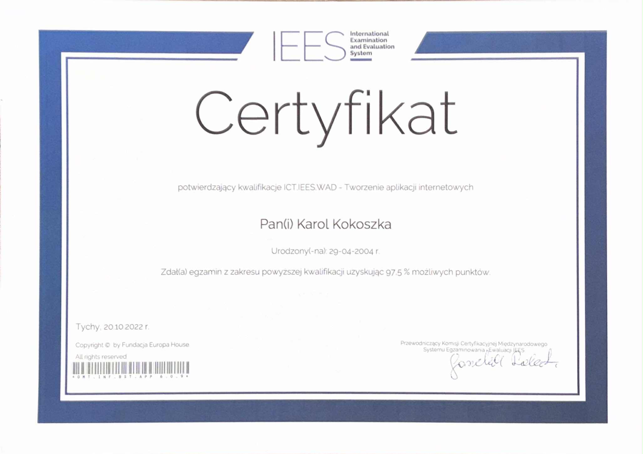 Certyfikat IEES Poziom Podstawowy